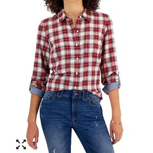 NWT Tommy Hilfiger Red, White & Black Plaid Popover Shirt S